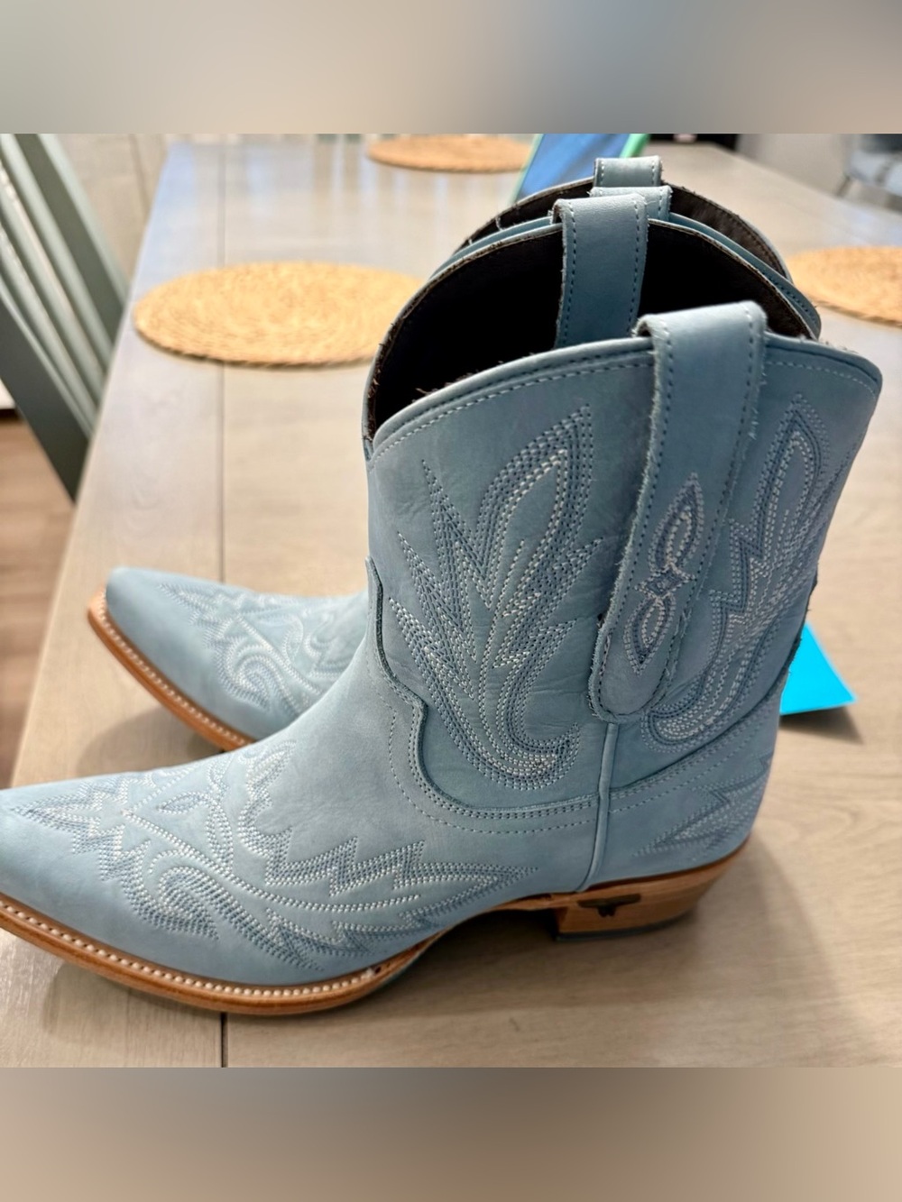 Lane Lexington Bootie Powder Blue Leather Western Cowboy Boots Size 8.5 NWT - Picture 3 of 8